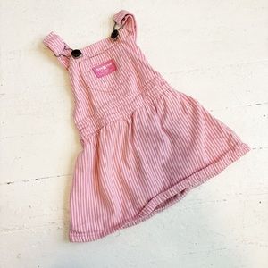 Vintage 90s OshKosh Pink Railroad Stripe Overall Dress Size 12-18M